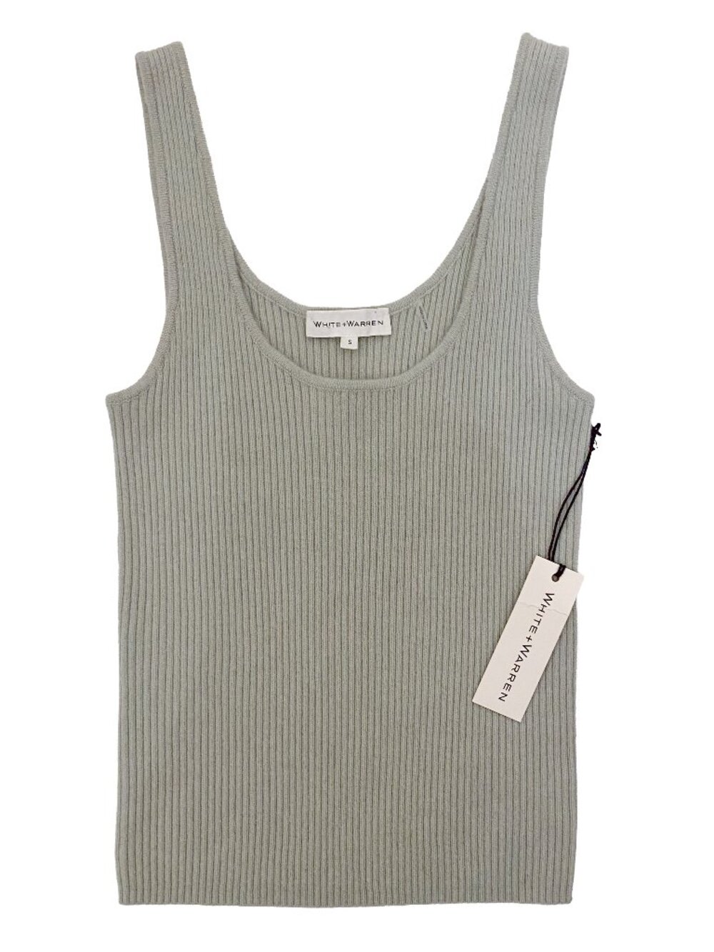 WHITE + WARREN Pastel Green Ribbed Cashmere Scoop Neck Tank Top Sz S Minimalist